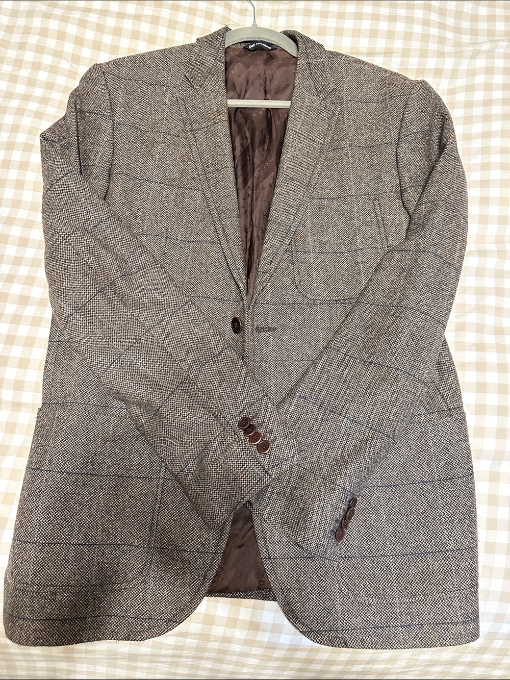 D&G Vintage Brown Windowpane Wool-Blend Blazer